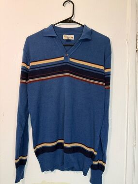 Vintage Mervyn's Striped Acrylic Knit Polo Sweater - XL
